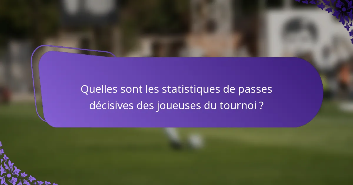 Quelles sont les statistiques de passes décisives des joueuses du tournoi ?